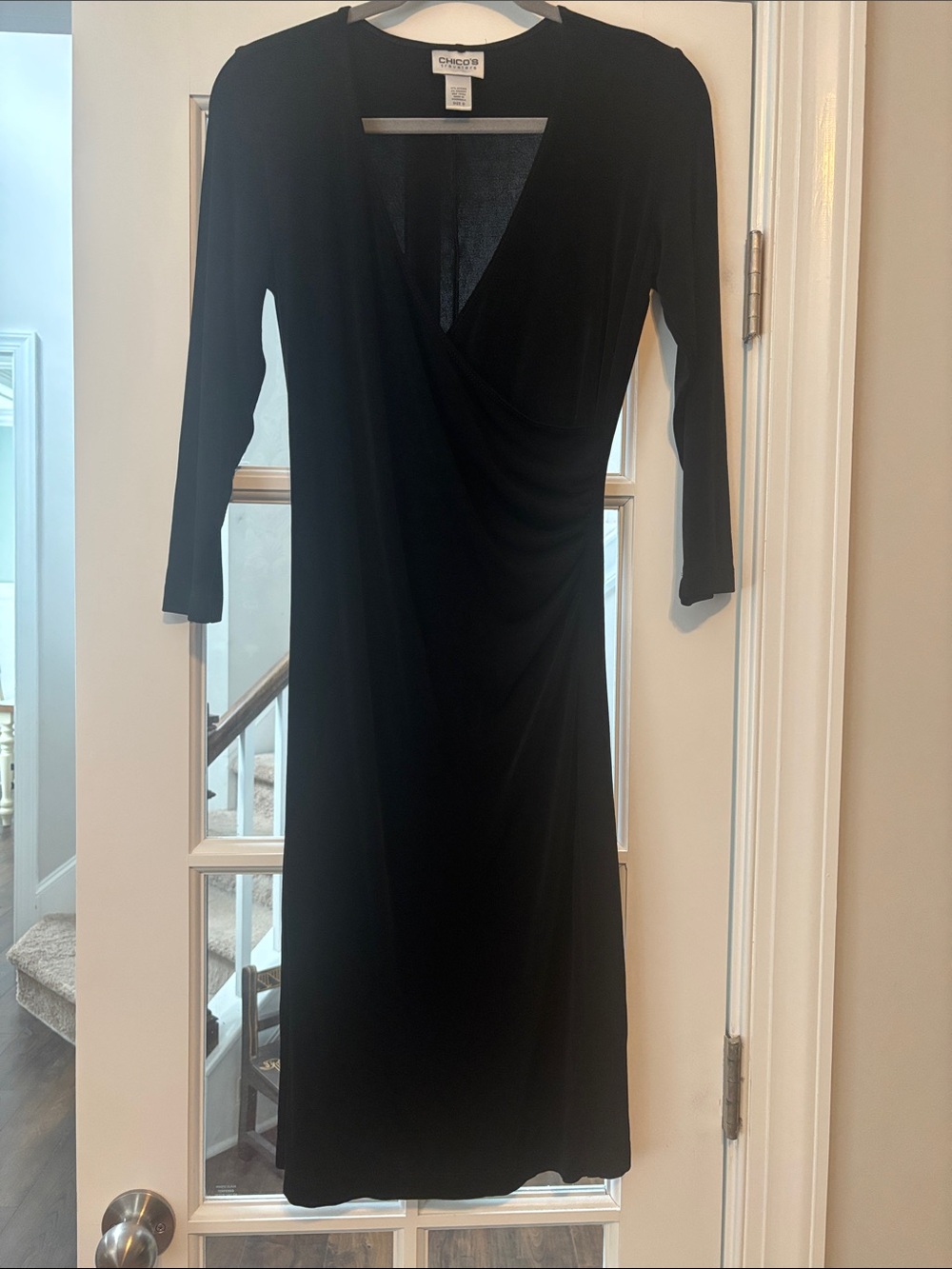 Chico's Black Long-Sleeve Surplice Midi Dress